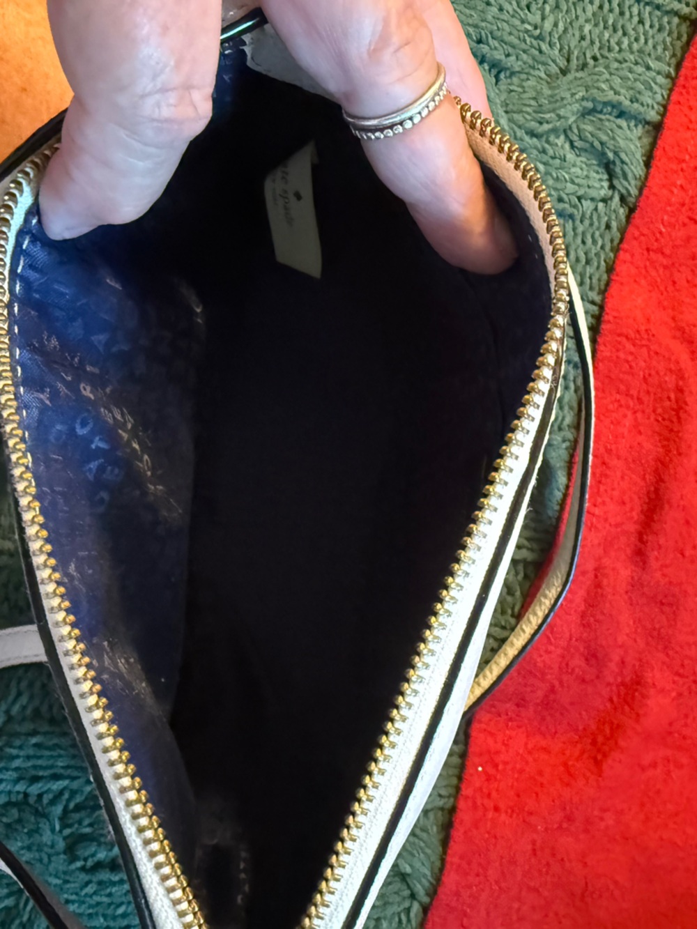kate spade White and Navy Crossbody with Gold Hardware